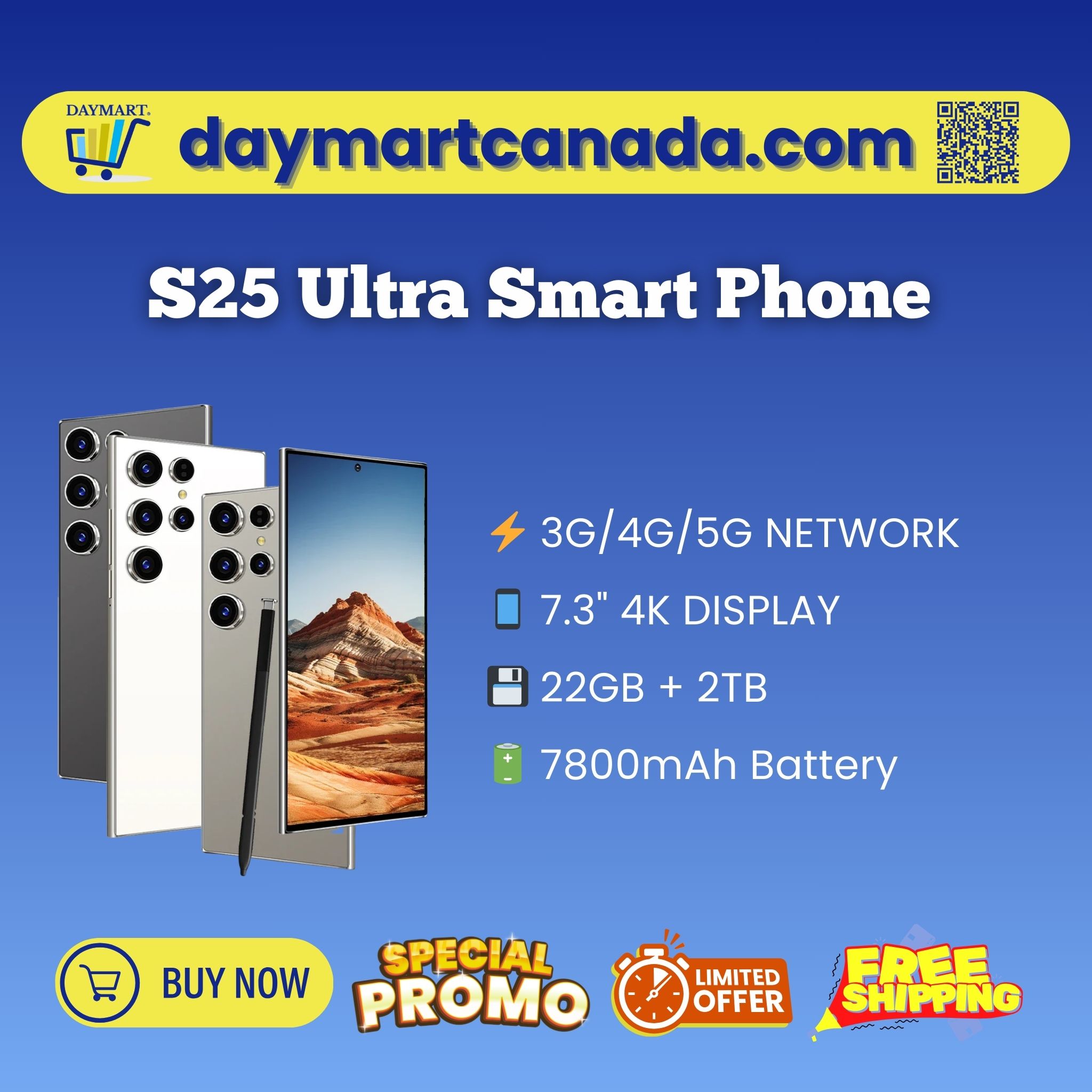 Smartphone S25 Ultra Android 14 6.8" 8000mAh | DAYMART® Canada